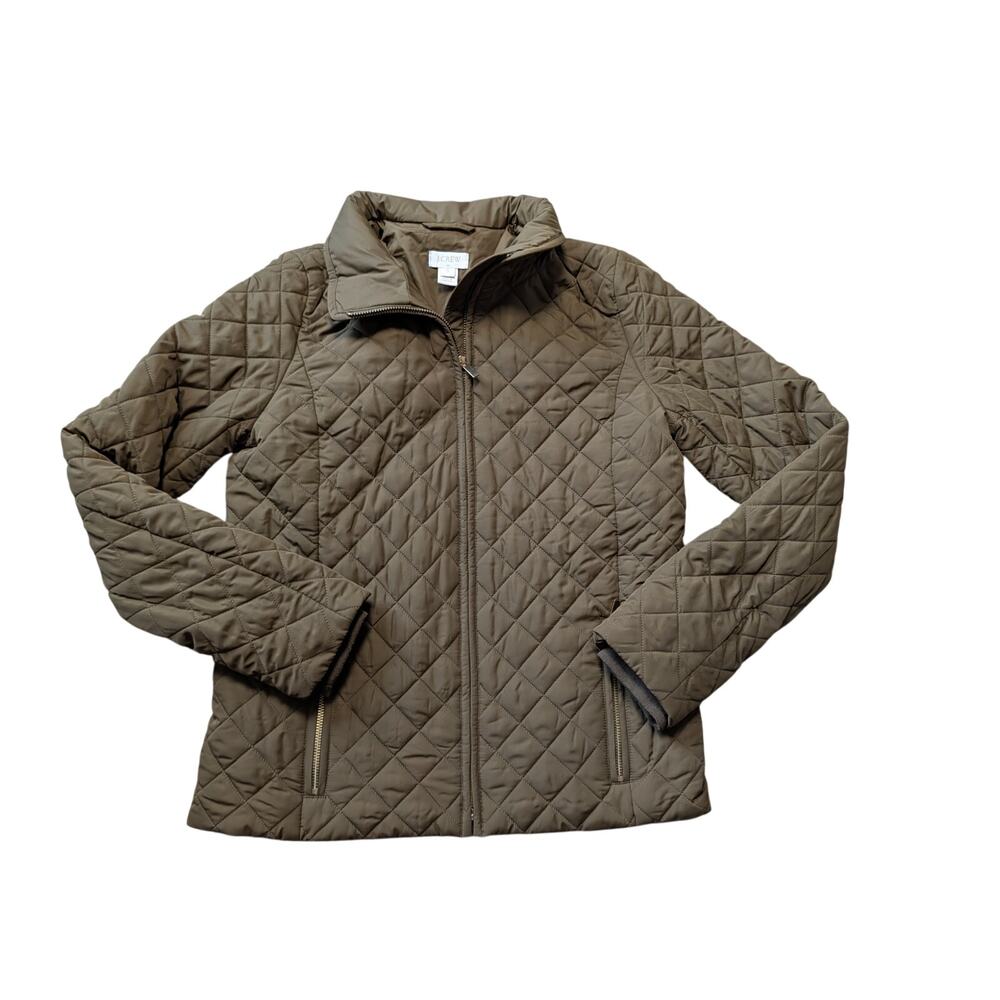 J.Crew Women’s Olive Green Quilted Jacket Full Zip Lightweight Coat Size Small